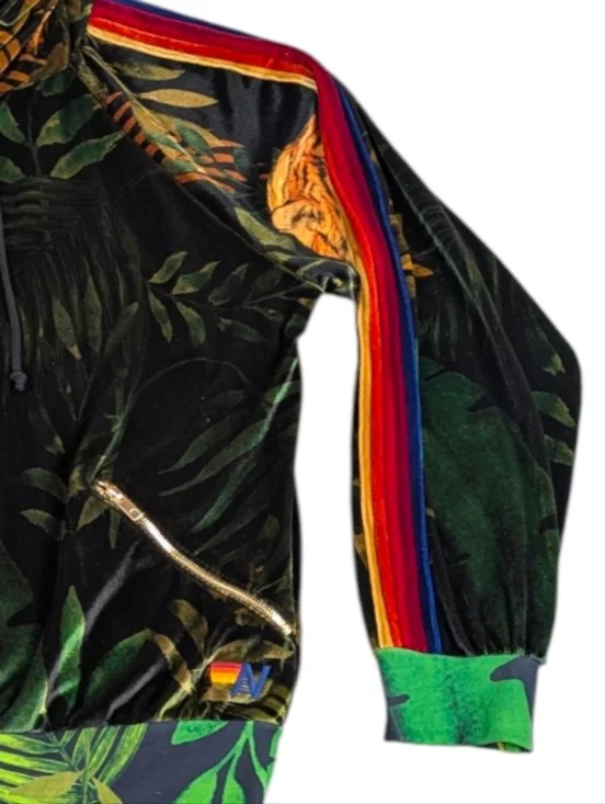 Aviator Nation Tiger Jungle Velvet Track Suit Rainbow Stripe Top XL Pant L F390 - Picture 10 of 14